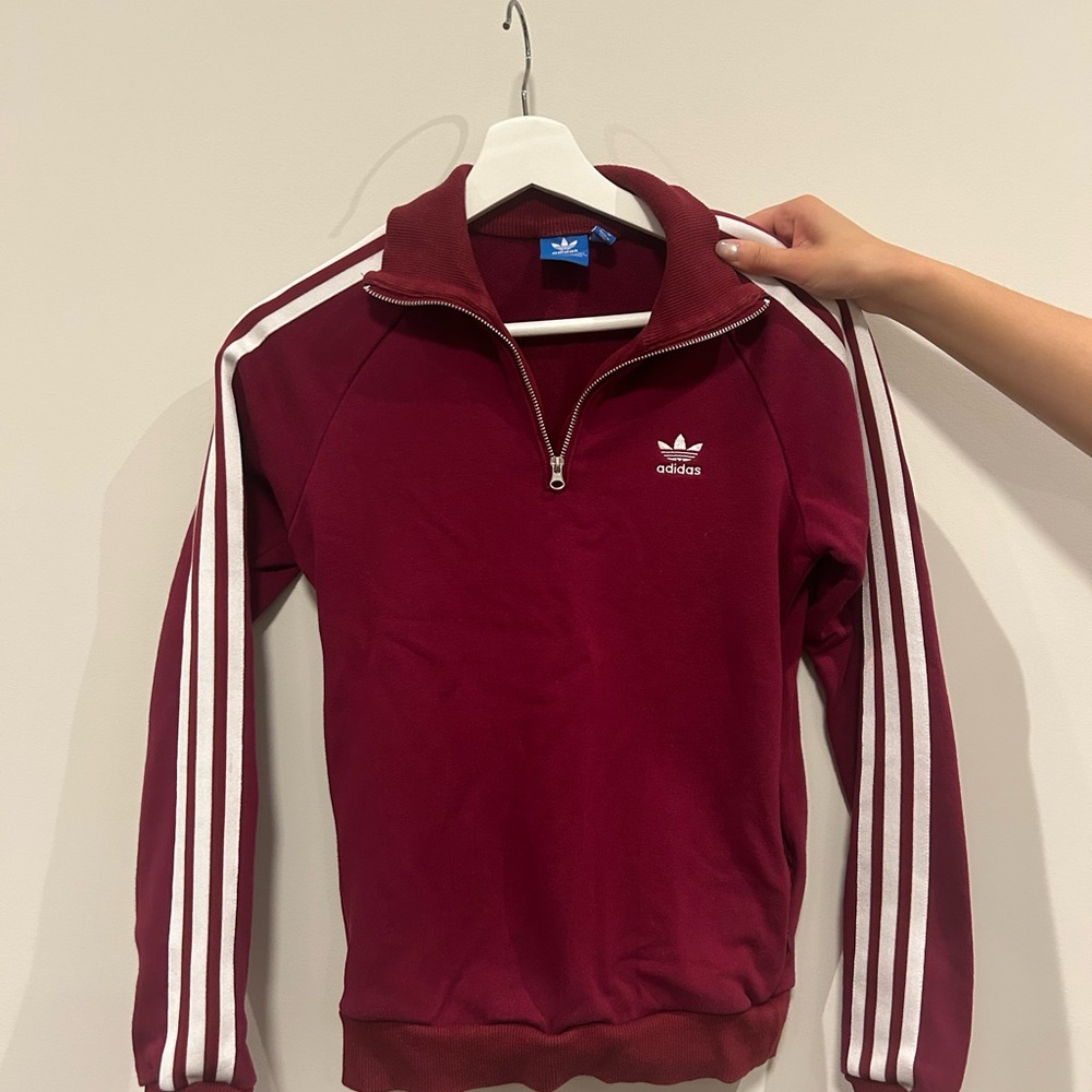 Adidas Originals Red and White Quarter Zip Sweater